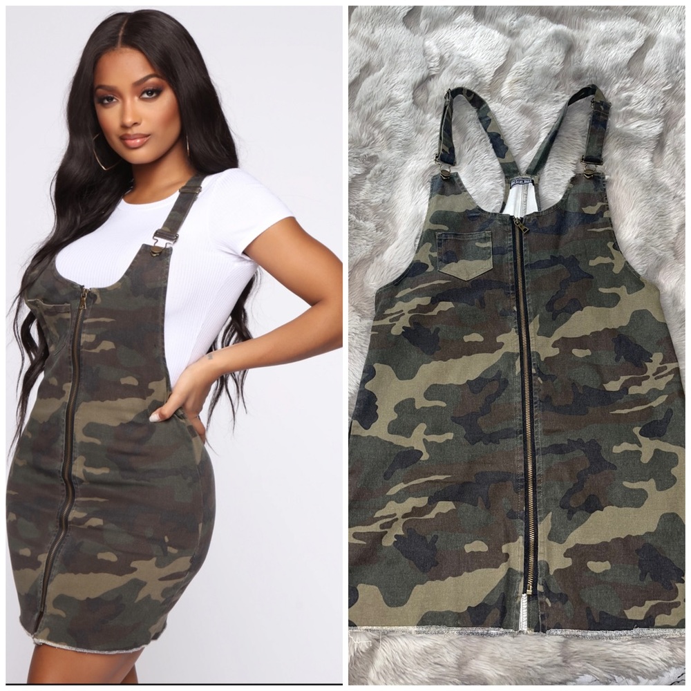 Camo overall mini dress